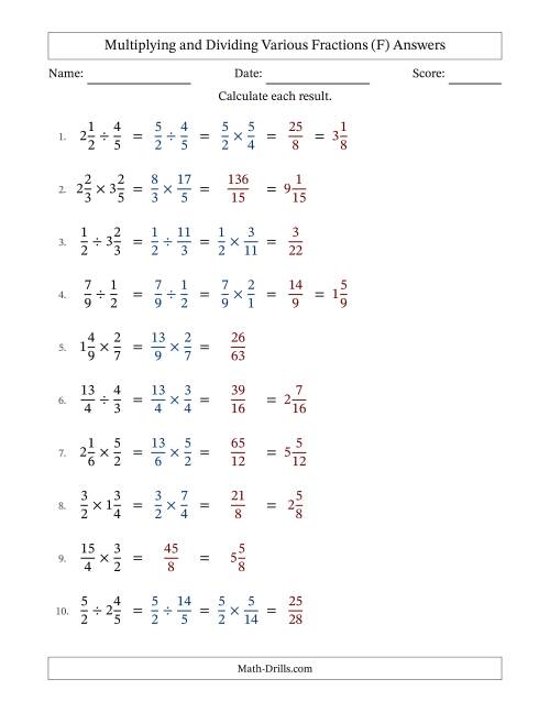 The Multiplying and Dividing Proper, Improper and Mixed Fractions with No Simplifying (Fillable) (F) Math Worksheet Page 2