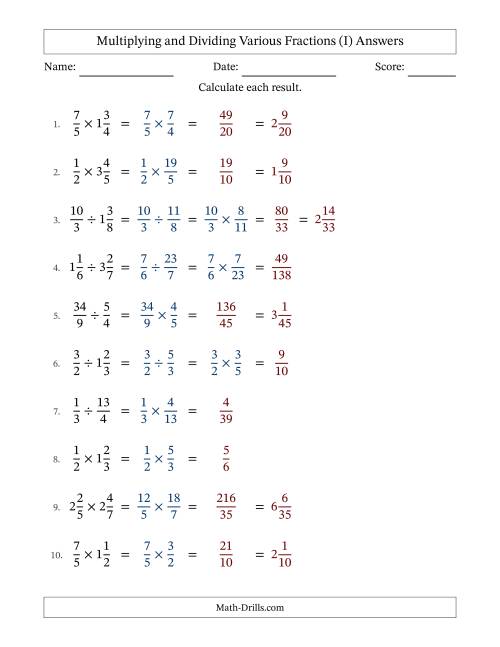 The Multiplying and Dividing Proper, Improper and Mixed Fractions with No Simplifying (Fillable) (I) Math Worksheet Page 2