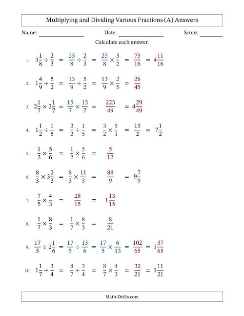 The Multiplying and Dividing Proper, Improper and Mixed Fractions with No Simplifying (Fillable) (All) Math Worksheet Page 2
