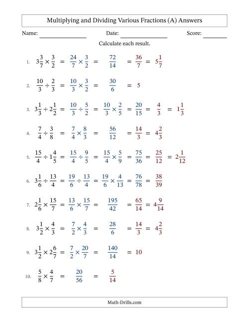 The Multiplying and Dividing Proper, Improper and Mixed Fractions with All Simplifying (Fillable) (A) Math Worksheet Page 2