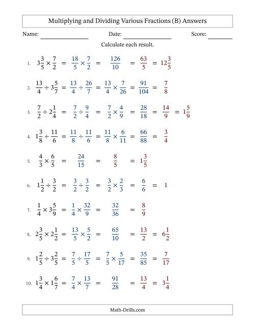 The Multiplying and Dividing Proper, Improper and Mixed Fractions with All Simplifying (Fillable) (B) Math Worksheet Page 2