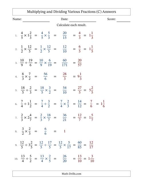 The Multiplying and Dividing Proper, Improper and Mixed Fractions with All Simplifying (Fillable) (C) Math Worksheet Page 2