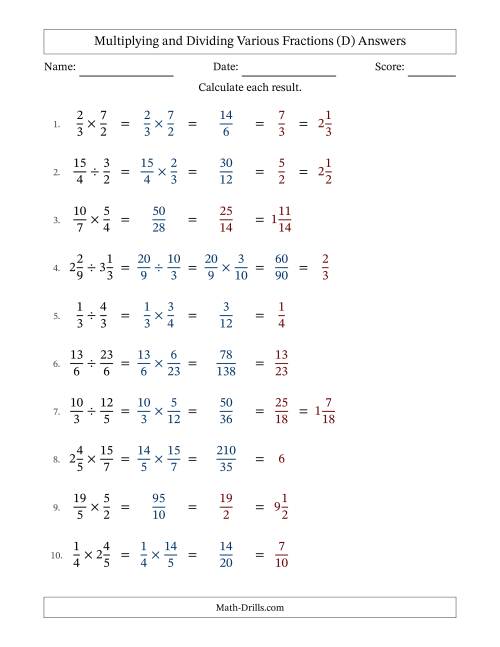 The Multiplying and Dividing Proper, Improper and Mixed Fractions with All Simplifying (Fillable) (D) Math Worksheet Page 2