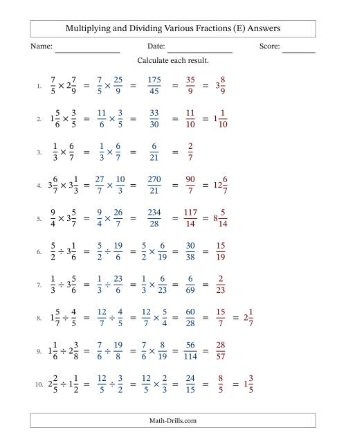 The Multiplying and Dividing Proper, Improper and Mixed Fractions with All Simplifying (Fillable) (E) Math Worksheet Page 2