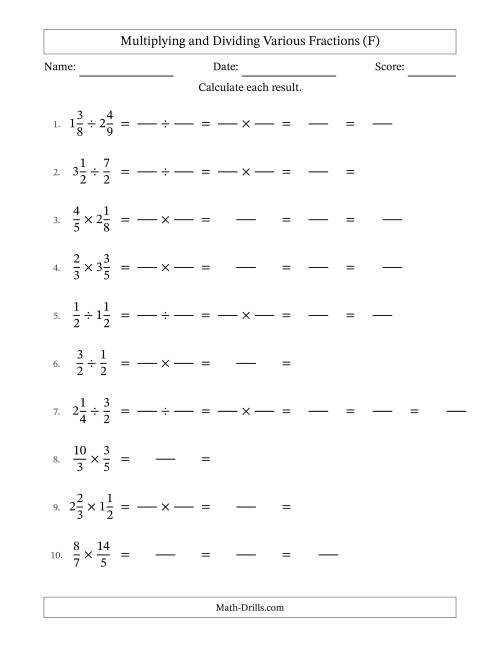 The Multiplying and Dividing Proper, Improper and Mixed Fractions with All Simplifying (Fillable) (F) Math Worksheet