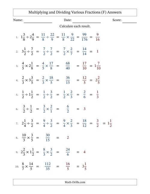 The Multiplying and Dividing Proper, Improper and Mixed Fractions with All Simplifying (Fillable) (F) Math Worksheet Page 2