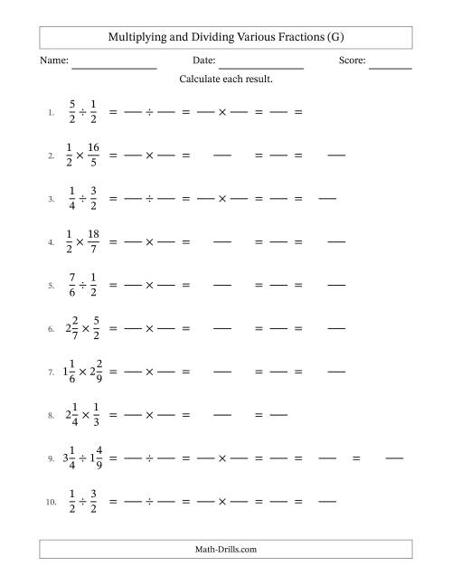 The Multiplying and Dividing Proper, Improper and Mixed Fractions with All Simplifying (Fillable) (G) Math Worksheet