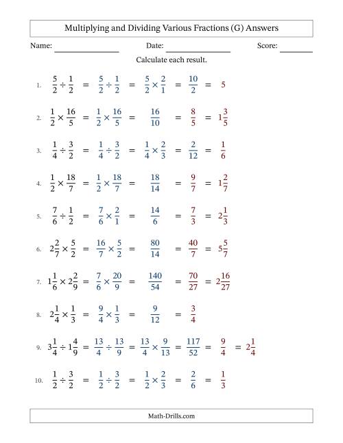 The Multiplying and Dividing Proper, Improper and Mixed Fractions with All Simplifying (Fillable) (G) Math Worksheet Page 2