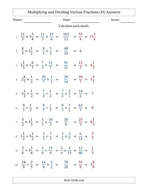 The Multiplying and Dividing Proper, Improper and Mixed Fractions with All Simplifying (Fillable) (H) Math Worksheet Page 2