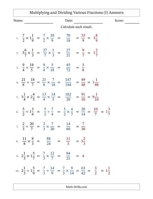 The Multiplying and Dividing Proper, Improper and Mixed Fractions with All Simplifying (Fillable) (I) Math Worksheet Page 2