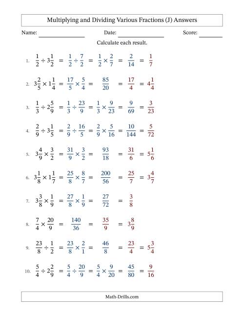 The Multiplying and Dividing Proper, Improper and Mixed Fractions with All Simplifying (Fillable) (J) Math Worksheet Page 2