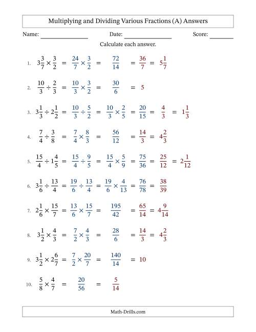 The Multiplying and Dividing Proper, Improper and Mixed Fractions with All Simplifying (Fillable) (All) Math Worksheet Page 2