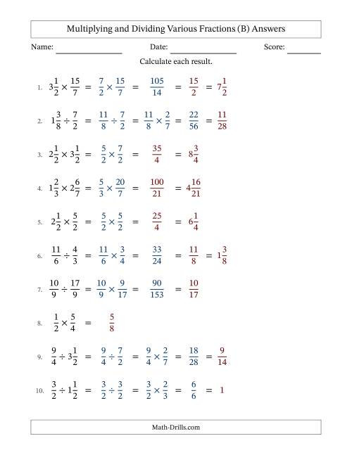 The Multiplying and Dividing Proper, Improper and Mixed Fractions with Some Simplifying (Fillable) (B) Math Worksheet Page 2