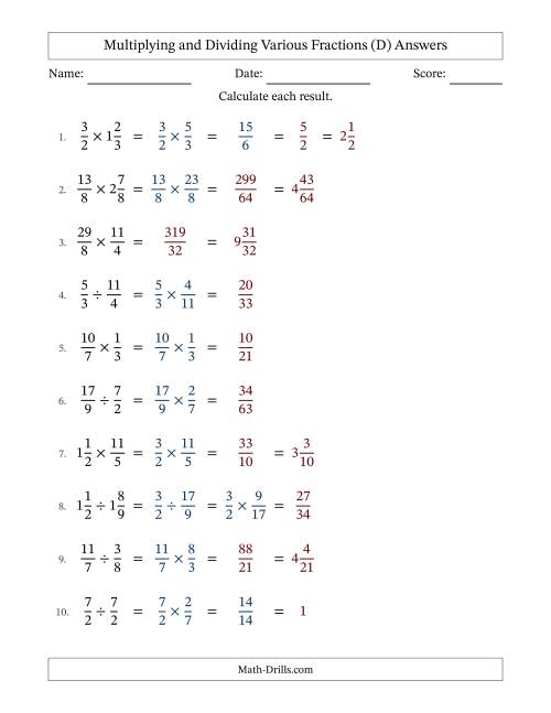 The Multiplying and Dividing Proper, Improper and Mixed Fractions with Some Simplifying (Fillable) (D) Math Worksheet Page 2