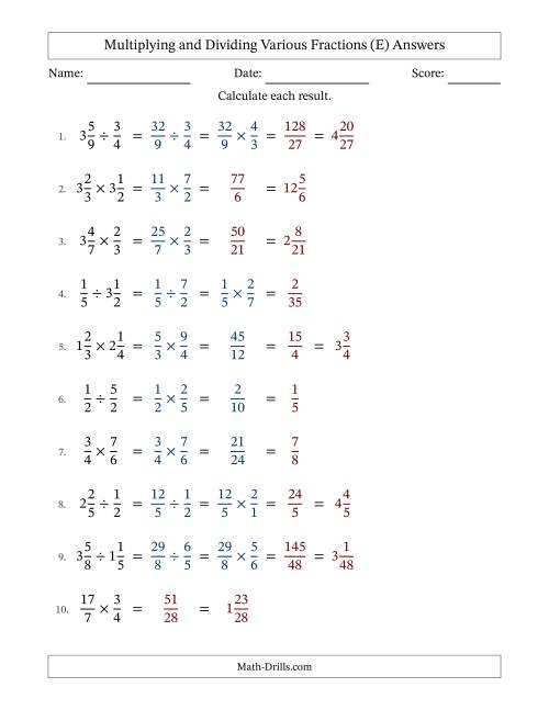 The Multiplying and Dividing Proper, Improper and Mixed Fractions with Some Simplifying (Fillable) (E) Math Worksheet Page 2