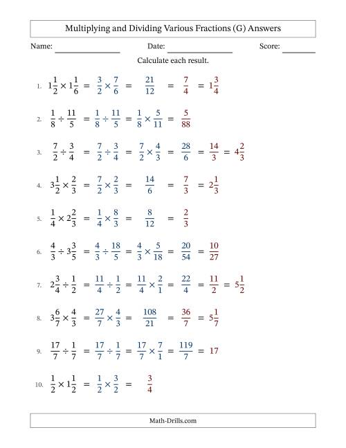 The Multiplying and Dividing Proper, Improper and Mixed Fractions with Some Simplifying (Fillable) (G) Math Worksheet Page 2