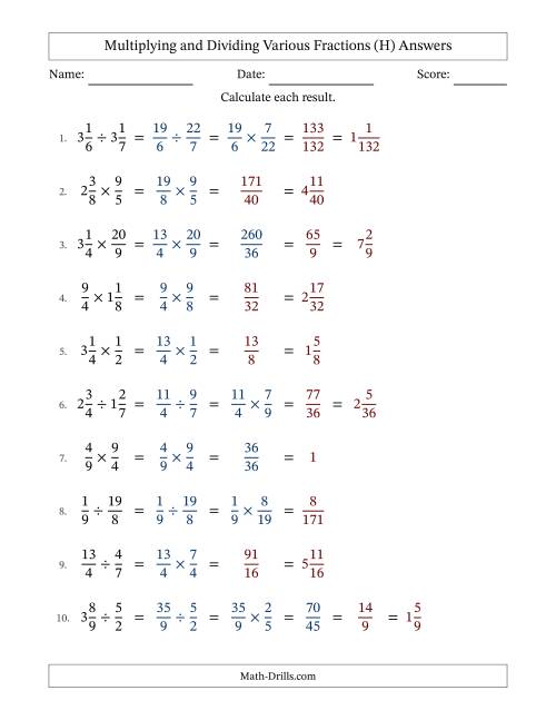 The Multiplying and Dividing Proper, Improper and Mixed Fractions with Some Simplifying (Fillable) (H) Math Worksheet Page 2