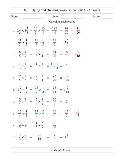 The Multiplying and Dividing Proper, Improper and Mixed Fractions with Some Simplifying (Fillable) (J) Math Worksheet Page 2