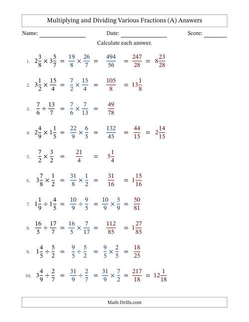 The Multiplying and Dividing Proper, Improper and Mixed Fractions with Some Simplifying (Fillable) (All) Math Worksheet Page 2