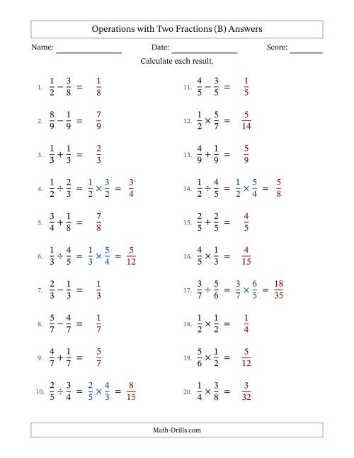 The Operations with Two Proper Fractions with Equal Denominators, Proper Fractions Results and No Simplifying (Fillable) (B) Math Worksheet Page 2