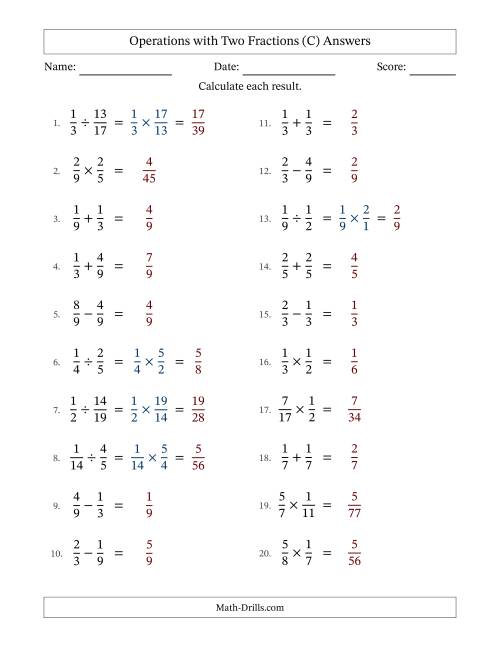 The Operations with Two Proper Fractions with Equal Denominators, Proper Fractions Results and No Simplifying (Fillable) (C) Math Worksheet Page 2
