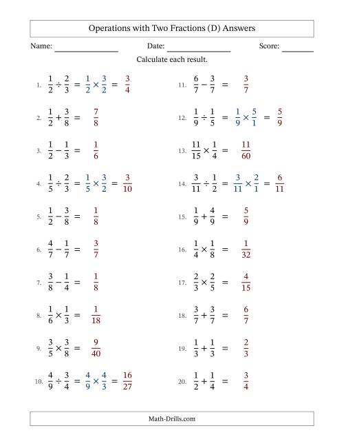 The Operations with Two Proper Fractions with Equal Denominators, Proper Fractions Results and No Simplifying (Fillable) (D) Math Worksheet Page 2