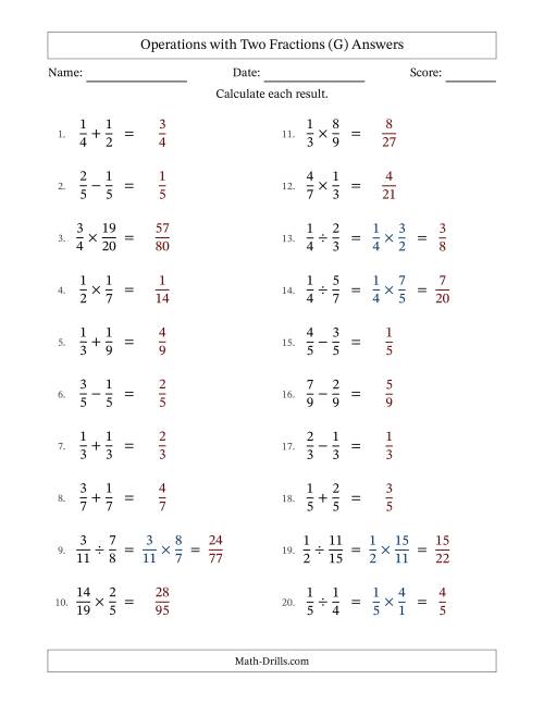 The Operations with Two Proper Fractions with Equal Denominators, Proper Fractions Results and No Simplifying (Fillable) (G) Math Worksheet Page 2
