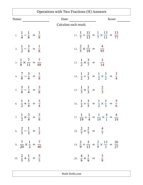 The Operations with Two Proper Fractions with Equal Denominators, Proper Fractions Results and No Simplifying (Fillable) (H) Math Worksheet Page 2