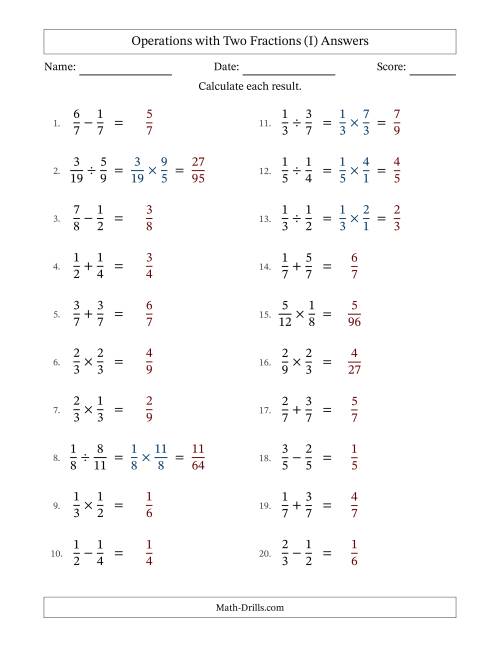 The Operations with Two Proper Fractions with Equal Denominators, Proper Fractions Results and No Simplifying (Fillable) (I) Math Worksheet Page 2