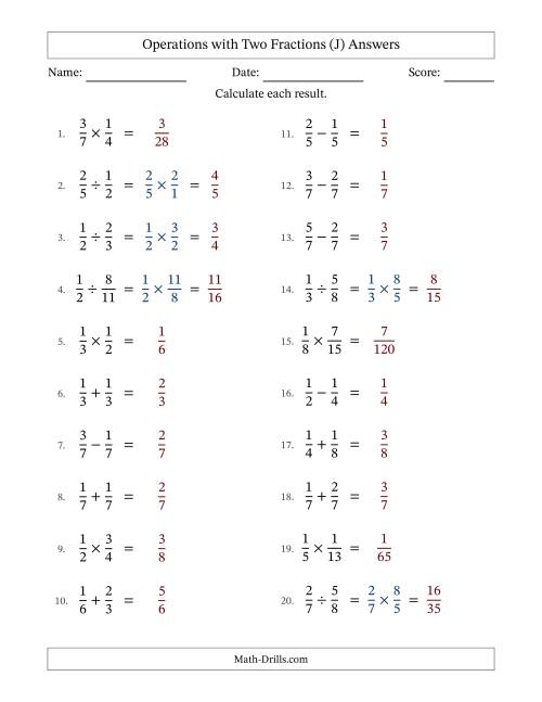 The Operations with Two Proper Fractions with Equal Denominators, Proper Fractions Results and No Simplifying (Fillable) (J) Math Worksheet Page 2