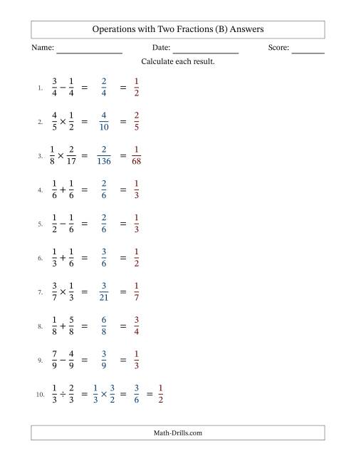The Operations with Two Proper Fractions with Equal Denominators, Proper Fractions Results and All Simplifying (Fillable) (B) Math Worksheet Page 2