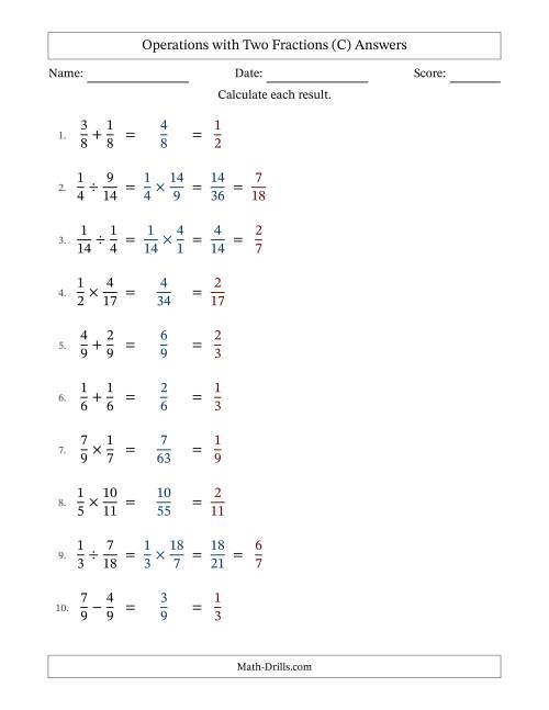 The Operations with Two Proper Fractions with Equal Denominators, Proper Fractions Results and All Simplifying (Fillable) (C) Math Worksheet Page 2