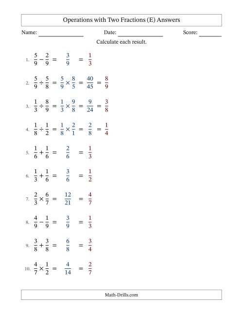 The Operations with Two Proper Fractions with Equal Denominators, Proper Fractions Results and All Simplifying (Fillable) (E) Math Worksheet Page 2
