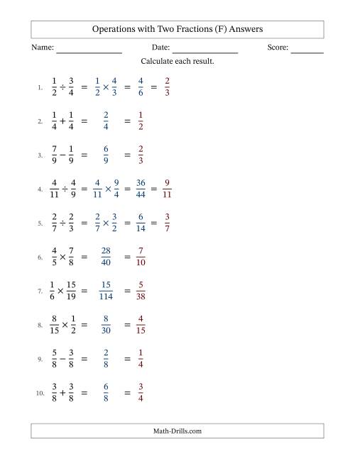 The Operations with Two Proper Fractions with Equal Denominators, Proper Fractions Results and All Simplifying (Fillable) (F) Math Worksheet Page 2