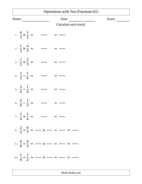 The Operations with Two Proper Fractions with Equal Denominators, Proper Fractions Results and All Simplifying (Fillable) (G) Math Worksheet