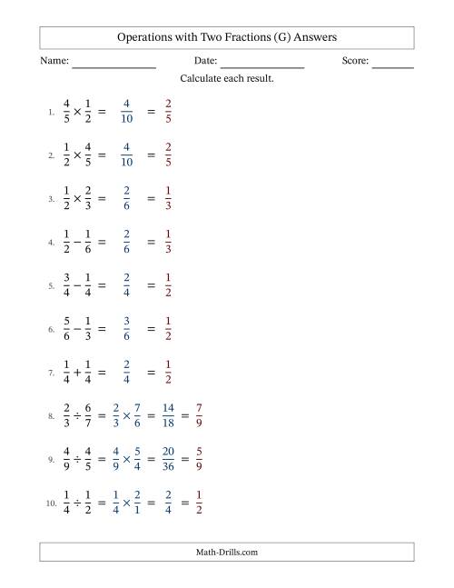 The Operations with Two Proper Fractions with Equal Denominators, Proper Fractions Results and All Simplifying (Fillable) (G) Math Worksheet Page 2