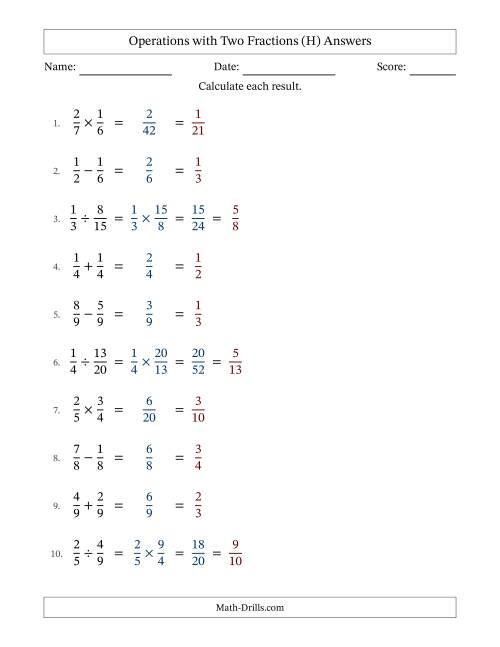 The Operations with Two Proper Fractions with Equal Denominators, Proper Fractions Results and All Simplifying (Fillable) (H) Math Worksheet Page 2