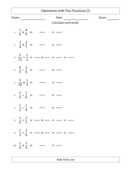 The Operations with Two Proper Fractions with Equal Denominators, Proper Fractions Results and All Simplifying (Fillable) (I) Math Worksheet