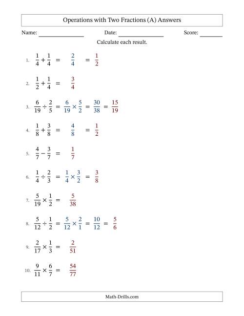 The Operations with Two Proper Fractions with Equal Denominators, Proper Fractions Results and Some Simplifying (Fillable) (A) Math Worksheet Page 2