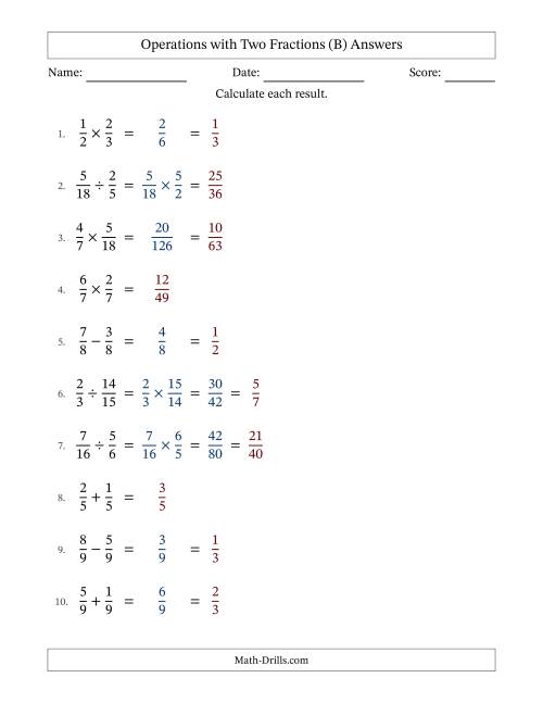 The Operations with Two Proper Fractions with Equal Denominators, Proper Fractions Results and Some Simplifying (Fillable) (B) Math Worksheet Page 2