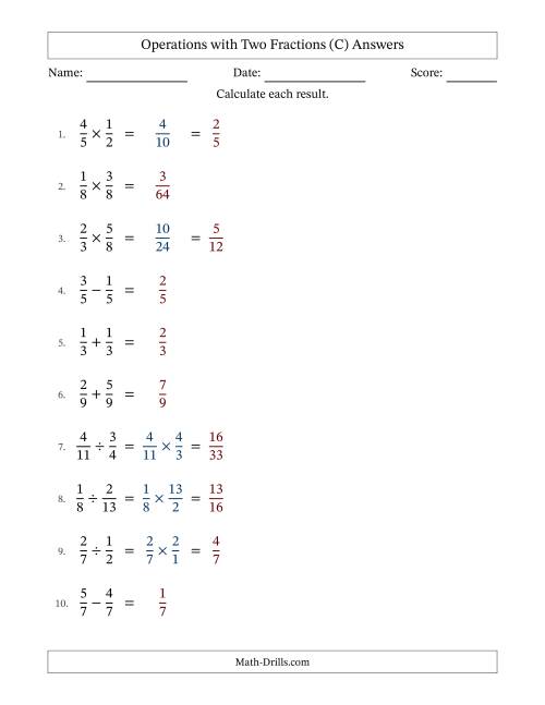 The Operations with Two Proper Fractions with Equal Denominators, Proper Fractions Results and Some Simplifying (Fillable) (C) Math Worksheet Page 2