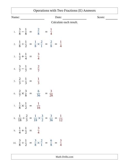 The Operations with Two Proper Fractions with Equal Denominators, Proper Fractions Results and Some Simplifying (Fillable) (E) Math Worksheet Page 2