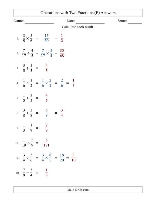 The Operations with Two Proper Fractions with Equal Denominators, Proper Fractions Results and Some Simplifying (Fillable) (F) Math Worksheet Page 2