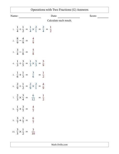 The Operations with Two Proper Fractions with Equal Denominators, Proper Fractions Results and Some Simplifying (Fillable) (G) Math Worksheet Page 2