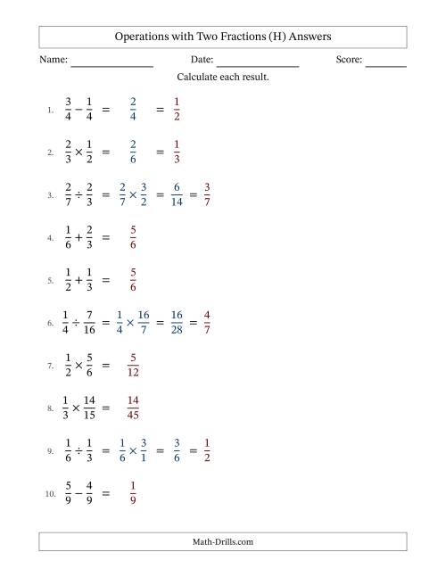 The Operations with Two Proper Fractions with Equal Denominators, Proper Fractions Results and Some Simplifying (Fillable) (H) Math Worksheet Page 2