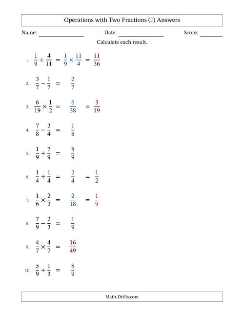 The Operations with Two Proper Fractions with Equal Denominators, Proper Fractions Results and Some Simplifying (Fillable) (J) Math Worksheet Page 2