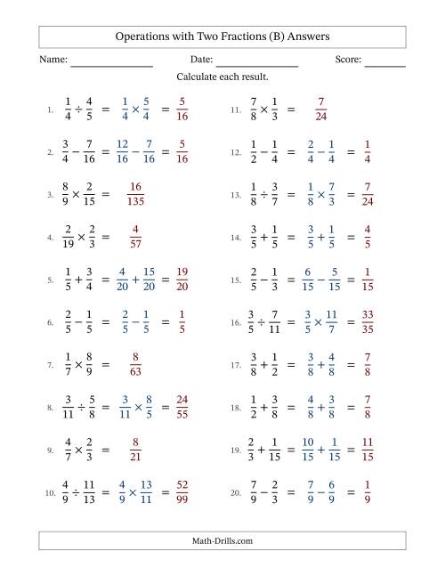 The Operations with Two Proper Fractions with Similar Denominators, Proper Fractions Results and No Simplifying (Fillable) (B) Math Worksheet Page 2