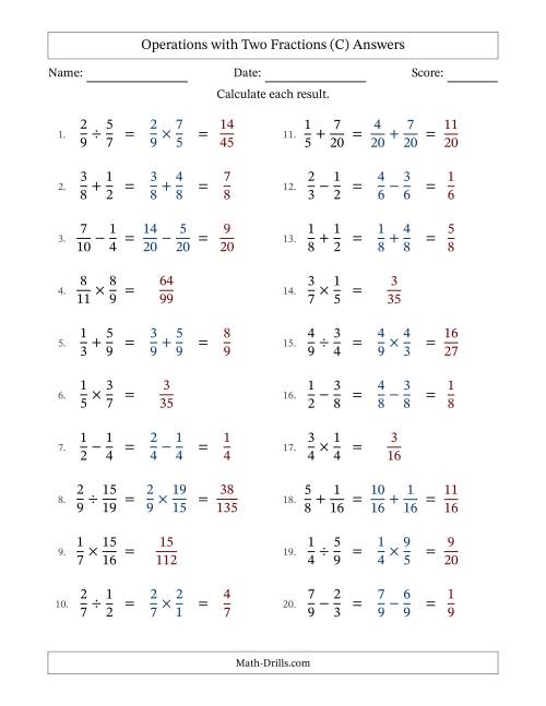 The Operations with Two Proper Fractions with Similar Denominators, Proper Fractions Results and No Simplifying (Fillable) (C) Math Worksheet Page 2