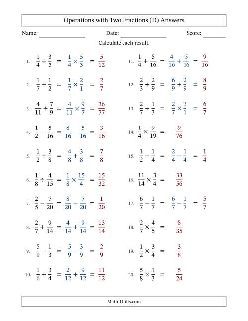 The Operations with Two Proper Fractions with Similar Denominators, Proper Fractions Results and No Simplifying (Fillable) (D) Math Worksheet Page 2