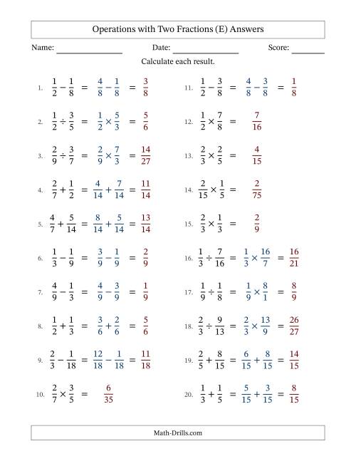 The Operations with Two Proper Fractions with Similar Denominators, Proper Fractions Results and No Simplifying (Fillable) (E) Math Worksheet Page 2